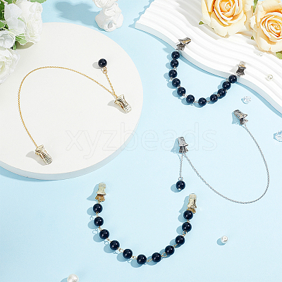 4Pcs Round Glass Pearl & Alloy Cardigan Clips HJEW-GA00087-1