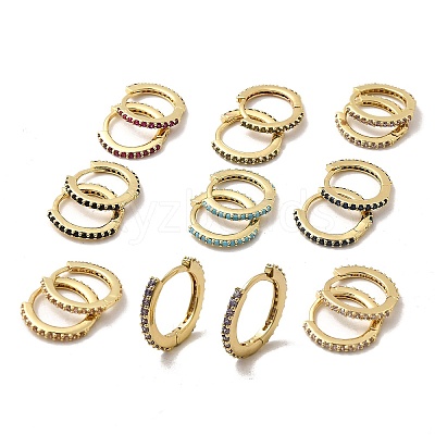 Brass Micro Pave Cubic Zirconia Hoop Earrings EJEW-P322-01G-1