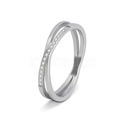 304 Stainless Steel Micro Pave Clear Cubic Zirconia Finger Rings for Women FS-WG1B662-07-1