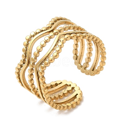 Ion Plating(IP) 304 Stainless Steel Wave Open Cuff Ring for Women RJEW-M149-36G-1