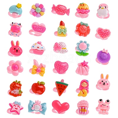 Cute Mixed Shape Acrylic Kid's Cuff Rings RJEW-R130-02-B-1
