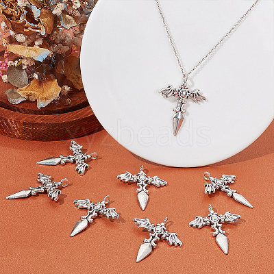 30Pcs Tibetan Style Sword with Wing Alloy Pendants TIBEP-UN0001-08-1
