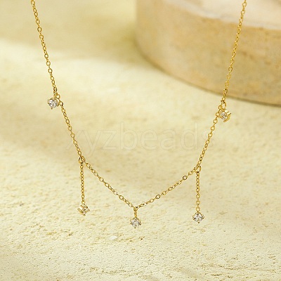 304 Stainless Steel Clear Cubic Zirconia Tassel Necklaces for Women NJEW-U031-10G-1
