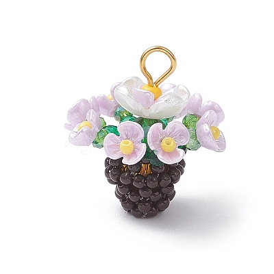Resin Glass Seed Beaded Flower Pendants PALLOY-MZ01106-1