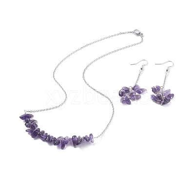 Natural Amethyst Chips Beaded Jewelry Set SJEW-JS01231-03-1