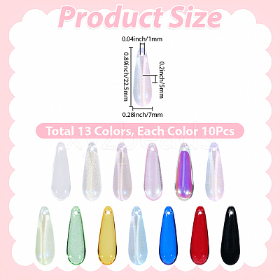 130Pcs 13 Colors Baking Paint Transparent Glass Pendants FIND-SC0023-46A-1
