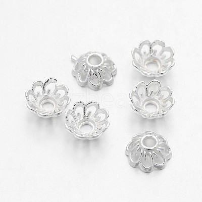 Silver Color Plated Alloy Flower Bead Caps X-TIBEB-E017-S-1