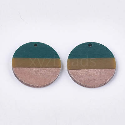 Tri-color Resin & Walnut Wood Pendants RESI-S358-78F-1
