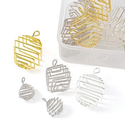 20Pcs 4 Styles Iron Wire Spiral Bead Cage Pendants IFIN-YW0001-88-1