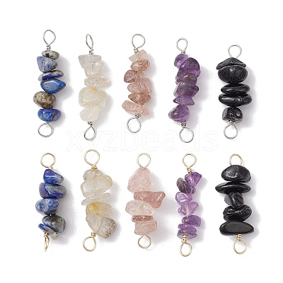 10Pcs 5 Styles Constellation Natural Gold Rutilated Quartz & Amethyst & Golden Sheen Obsidian & Strawberry Quartz & Lapis Lazuli Copper Wire Wrapped Chip Beaded Connector Charms PALLOY-JF02905-03-1