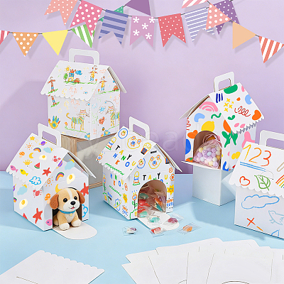 House Shaped Cardboard Paper Pet Gift Boxes with Handles and Window CON-WH0107-108-1