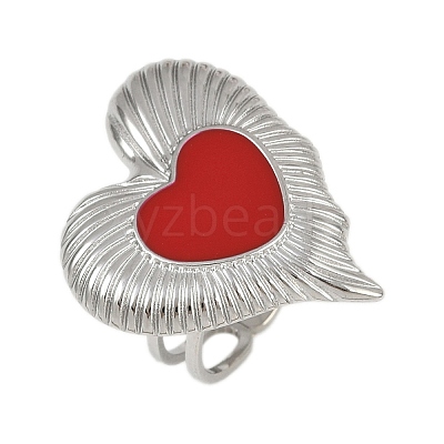 Heart 304 Stainless Steel Enamel Finger Rings for Women RJEW-G355-09P-02-1