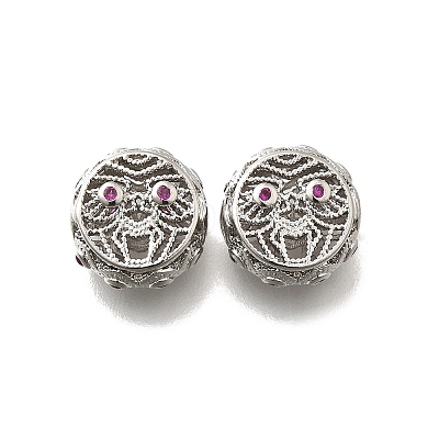 Brass Micro Pave Magenta Cubic Zirconia Beads KK-M318-44P-02-1