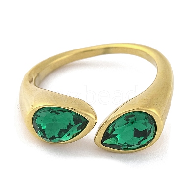 Ion Plating(IP) 304 Stainless Steel Rhinestone Teardrop Cuff Open for Women RJEW-N046-04A-G-1