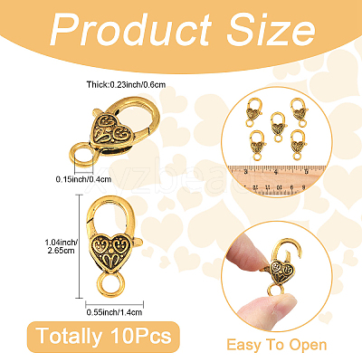 10Pcs Tibetan Style Heart Lobster Claw Clasps FIND-YW0009-77AB-1