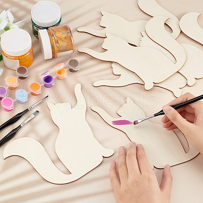 Cat Wood Unfinished Wood Cutouts DIY-WH0430-319A-1