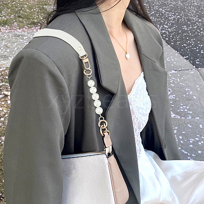2Pcs 2 Style PU Leather & Round ABS Plastic Imitation Pearl Bag Straps Sets FIND-WR0009-23B-1