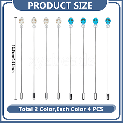 8Pcs 2 Colors Synthetic Turquoise & Brass Brooche Pins JEWB-DR00023-1