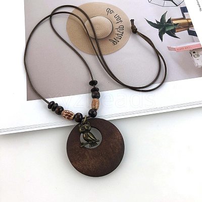 Bohemian Wood Donut Alloy Pendant Long Necklaces for Women FS-WGBD296-14-1