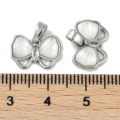 Brass Clear Cubic Zirconia Pave Natural Shell Bowknot Charms KK-P283-09P-1
