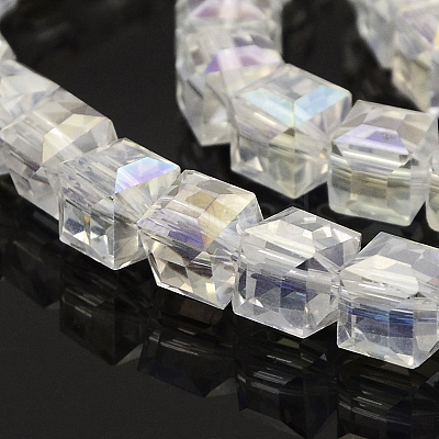 AB Color Plated Glass Faceted Cube Beads Strands GLAA-A031-6mm-AB11-1