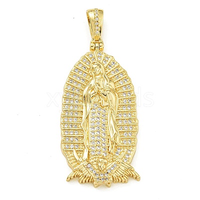 Virgin Mary Theme Rack Plating Brass Micro Pave Clear Cubic Zirconia Pendants KK-Z067-06G-07-1