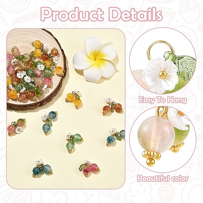 60Pcs 6 Colors Natural Malaysia Jade & Acrylic Pendants PALLOY-YW00170-1