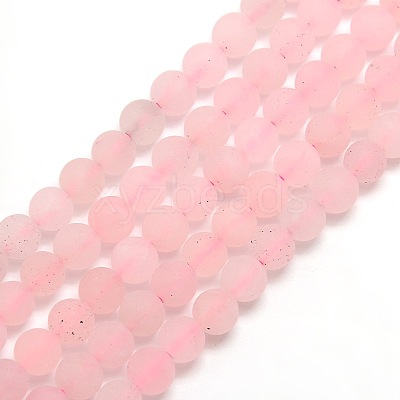 Frosted Natural Rose Quartz Round Bead Strands G-M064-6mm-09-1