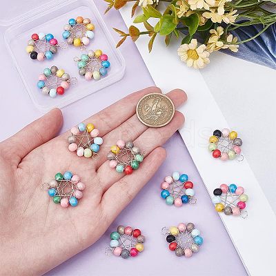 12Pcs 6 Styles Natural Wood Round Beads Pendants WOOD-HY0001-03-1