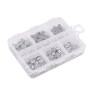 120Pcs 6 Style Tibetan Style Alloy Flower Beads TIBE-YW0001-26-1