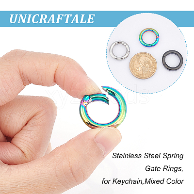 4Pcs 4 Styles 304 Stainless Steel Spring Gate Rings STAS-UN0040-94-1