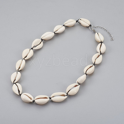 Cowrie Shell Beaded Necklaces NJEW-JN02293-1