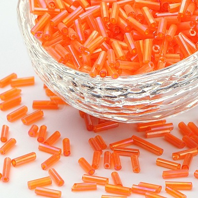 Transparent Colours Rainbow Glass Bugle Beads TSDB6MM169-1