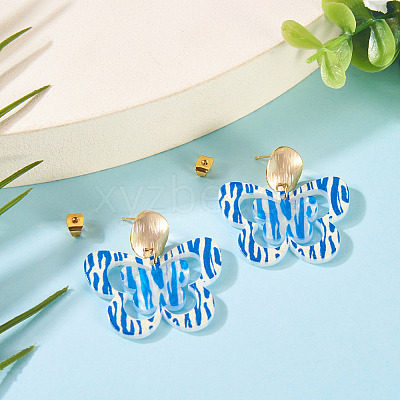Brass Printing Acrylic Butterfly Dangle Stud Earrings EJEW-TA00673-1