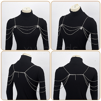 Ally Crystal Rhinestone Multi-Layered Twisted Chain Shoulder Body Chains for Women AJEW-WH0596-745-1