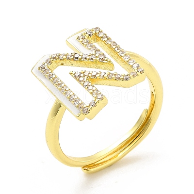 Mixed Color Enamel Initial Letter Adjustable Ring with Clear Cubic Zirconia RJEW-P045-01G-N-1