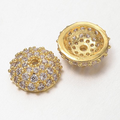 Apetalous Half Round/Dome Brass Micro Pave Cubic Zirconia Bead Caps ZIRC-D062-1