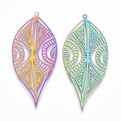 Ion Plating(IP) 201 Stainless Steel Filigree Big Pendants STAS-T057-09-1