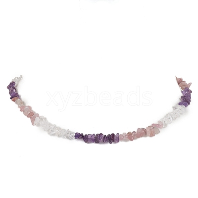 Natural Rose Quartz & Quartz Crystal & Amethyst & Howlite & Apatite & Carnelian & Citrine & Tiger Eye & Green Aventurine Chip Beaded Necklaces NJEW-JN05099-1
