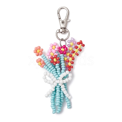 Bouquet Glass Seed Beaded Pendant Decoration HJEW-JM02561-1