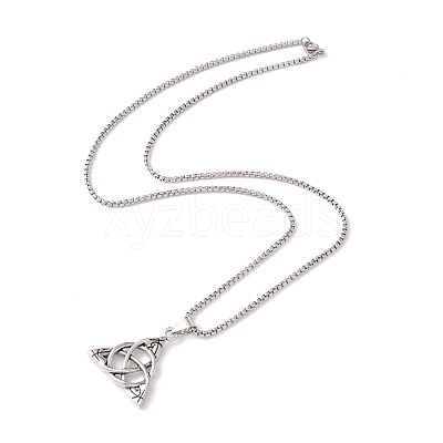 Alloy Trinity Knot Wish Knot Pendant Necklace with 201 Stainless Steel Box Chains NJEW-E016-13AS-1