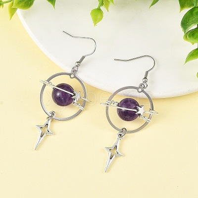 Natural Labradorite & Alloy Pendant Dangle Earrings EJEW-TA00818-01-1