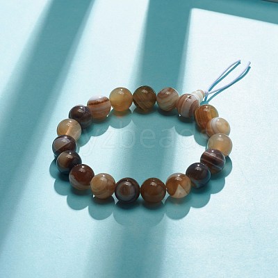 Natural Agate Round Beads Stretch Bracelet BJEW-JB07235-05-1