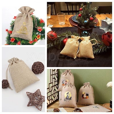 4 Styles Flower Print Burlap Packing Pouches ABAG-BBC0001-03B-1