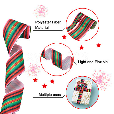 2Rolls 2 Styles Stripe Pattern Printed Polyester Grosgrain Ribbon OCOR-TA0001-37J-1