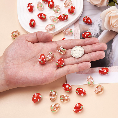 100Pcs 2 Colors Handmade Lampwork 3D Strawberry Beads LAMP-CD0001-14-1