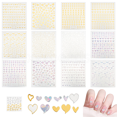 13 Sheets 13 Style 3D Bronzing/Laser Heart Pattern Nail Art Sticker DIY-OC0010-90-1