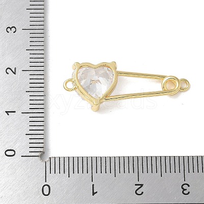 Brass Cubic Zirconia Heart Safety Pin Connector Charms KK-Q031-45G-01-1