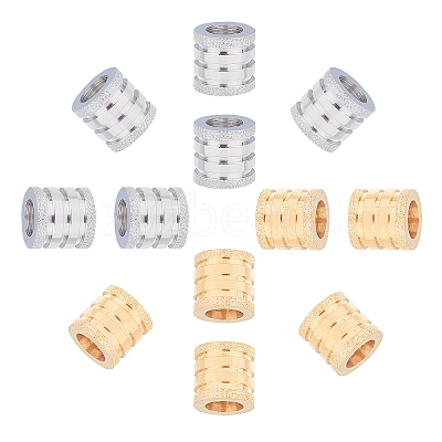 12Pcs 2 Styles Stainless Steel Textured Beads STAS-UN0020-79-1