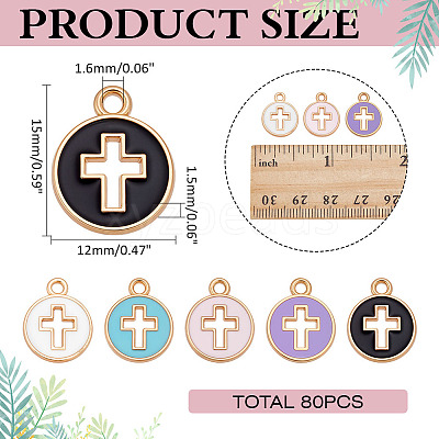 80Pcs Light Gold Plated Alloy Enamel Pendants ENAM-ME0001-09-1